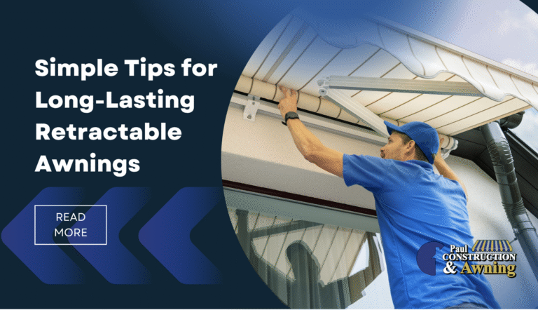 An awning professional conducts routine inspection of a retractable awning.